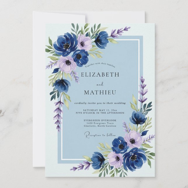 Invitación Navy Blue Lush Spring Wedding (Anverso)
