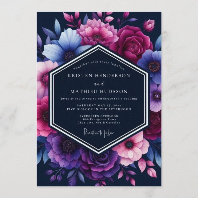 Invitación Navy Blue Magnificent Moody Wedding (Anverso)