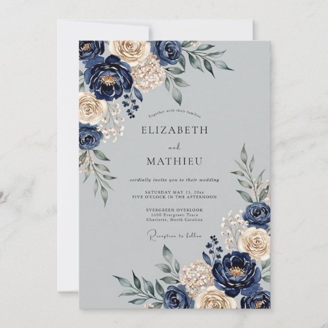 Invitación Navy Blue Majestic Winter Wedding (Anverso)
