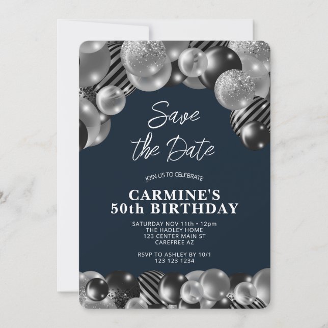 Invitación Navy Blue Men's 50th Birthday (Anverso)