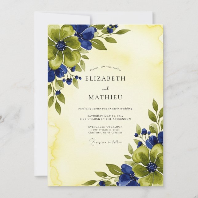Invitación Navy Blue Mesmerizing Botanical Summer Wedding (Anverso)