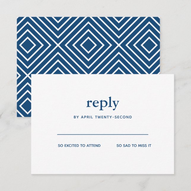 Invitación Navy Blue Modern Bar Mitzvah White Reply Card (Anverso / Reverso)