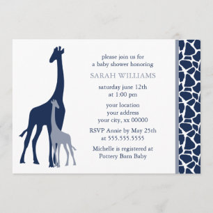 Invitación Navy Blue Mom y Baby Giraffe Baby Shower