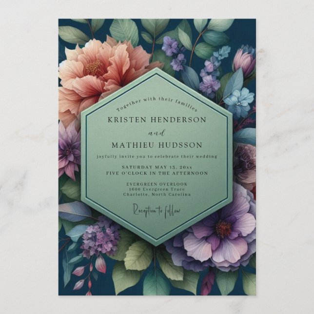 Invitación Navy Blue Moody Evening Wedding (Anverso)
