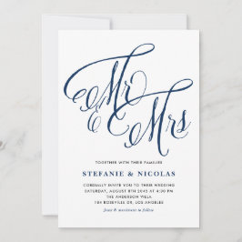 Invitación Navy Blue Mr. y la Sra. Rustic Calligraphy Boda