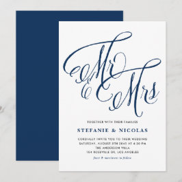 Invitación Navy Blue Mr. y la Sra. Rustic Calligraphy Boda