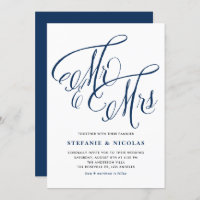 Navy Blue Mrs. y Rustic Script Boda
