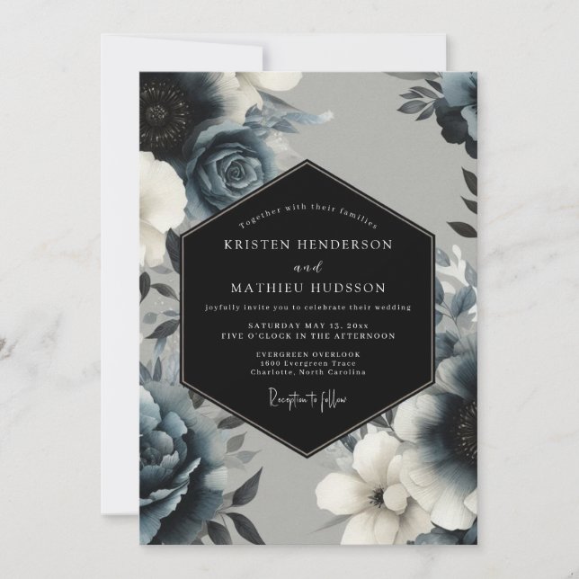 Invitación Navy Blue Mystical Winter Wedding (Anverso)