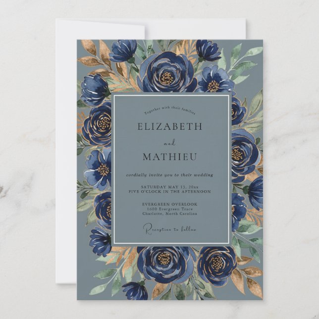 Invitación Navy Blue Opulent Winter Wedding (Anverso)