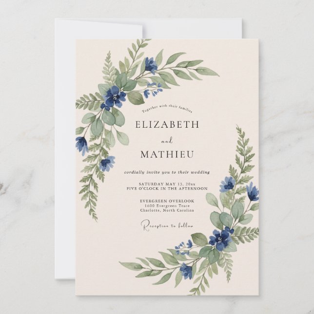 Invitación Navy Blue Organic Spring Wedding (Anverso)