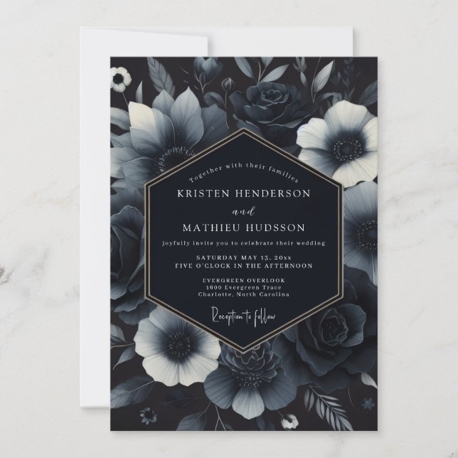 Invitación Navy Blue Ornate Gothic Wedding (Anverso)