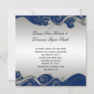 Invitación Navy Blue Ornate Silver Swirls Post Boda Celebr