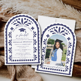 Invitación Navy Blue Papel Picado Talavera Photo Graduation