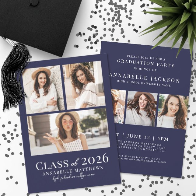 Invitación Navy Blue Photo Graduation Party Invitation (Navy Blue Photo Graduation Party Invitation)