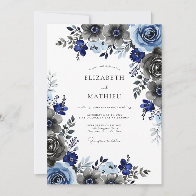 Invitación Navy Blue Picturesque Winter Wedding (Anverso)