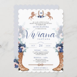 Invitación Navy Blue Pink Boots Occidente Boots Charro Quince