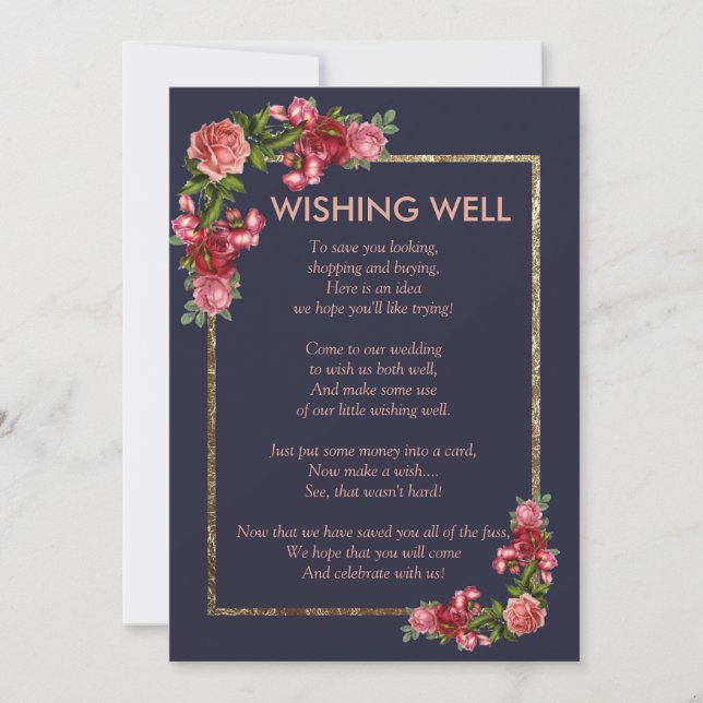 Invitación Navy Blue Pink Floral Gold Wire (Anverso)