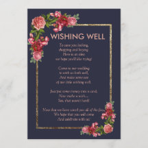 Navy Blue Pink Floral Gold Wire