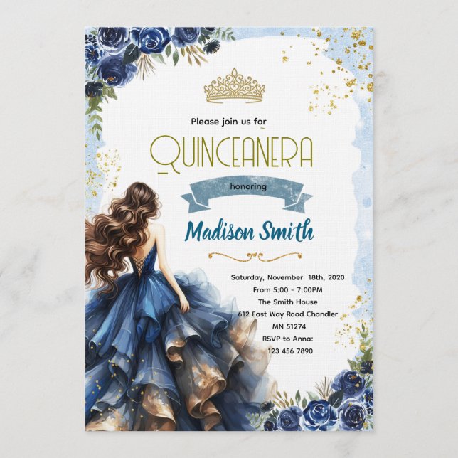 Invitación Navy Blue Quinceanera Invitation (Anverso)