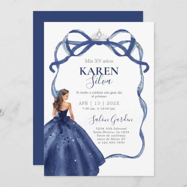 Invitación Navy Blue Quinceanera Invitation (Anverso / Reverso)