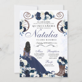 Invitación Navy Blue Ranchero Princess Vestido Quinceanera