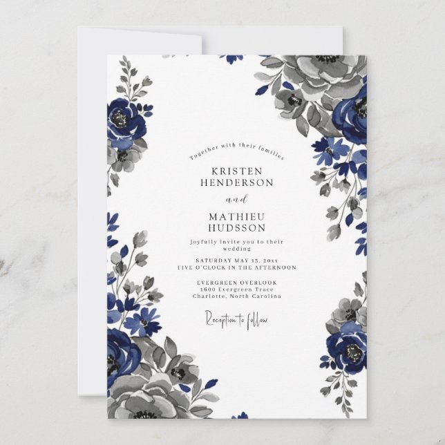 Invitación Navy Blue Regal Classic Wedding (Anverso)