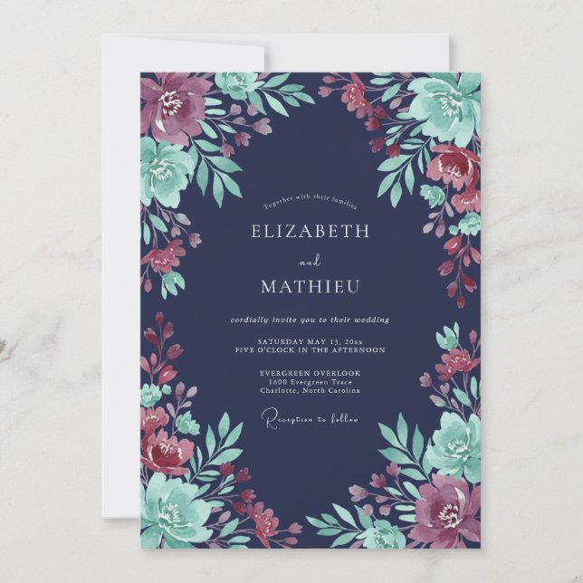 Invitación Navy Blue Regal Evening Wedding (Anverso)