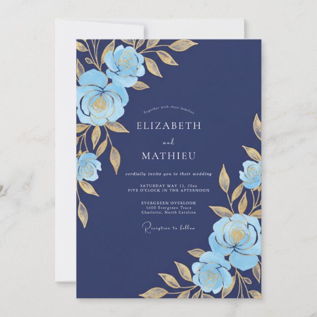 Invitación Navy Blue Resplendent Gala Wedding (Anverso)
