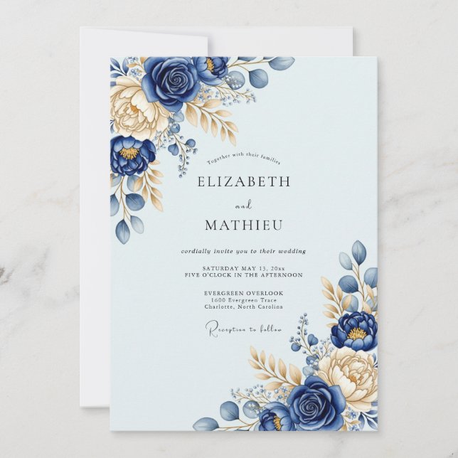 Invitación Navy Blue Resplendent Winter Wedding (Anverso)