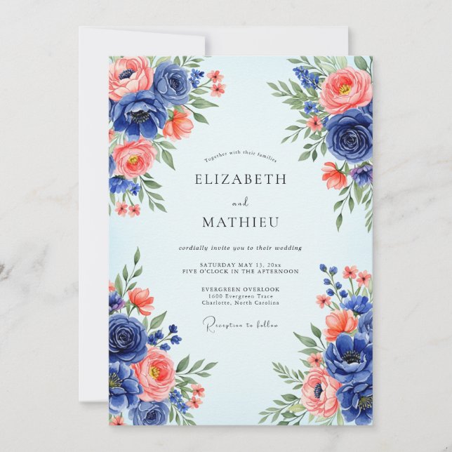 Invitación Navy Blue Romantic Spring Wedding (Anverso)