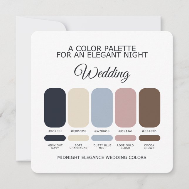 Invitación Navy Blue & Rose Gold Winter Wedding Color Palette (Anverso)