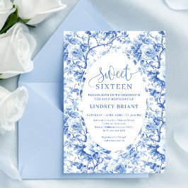 Invitación Navy Blue Roses Digital Sweet Sixteen Invitation