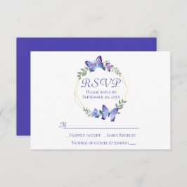 Invitación Navy Blue RSVP Mariposa Floral Wreath Boda