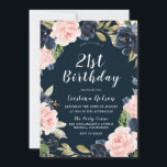 Invitación Navy Blue Rubor Floral Wreath Fiesta de cumpleaños<br><div class="desc">Invitación a Fiesta de cumpleaños 21ª corona floral Rubor azul de la Marina Ver artículos coincidentes en la tienda de nichos y nidos</div>