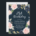 Invitación Navy Blue Rubor Floral Wreath Fiesta de cumpleaños<br><div class="desc">Invitación a Fiesta de cumpleaños 21ª corona floral Rubor azul de la Marina Ver artículos coincidentes en la tienda de nichos y nidos</div>
