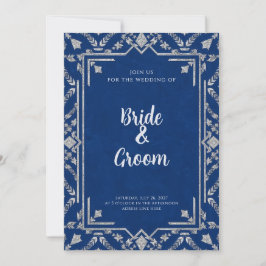 Invitación Navy Blue Silver Botanical Snowflake Winter