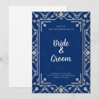 Invitación Navy Blue Silver Botanical Snowflake Winter