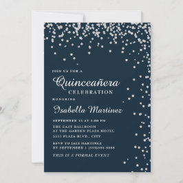 Invitación Navy Blue Silver Diamond Confetti Quinceañera
