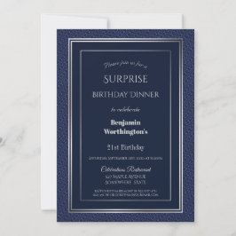 Invitación Navy Blue Silver Sorpresa 21ª cena de cumpleaños