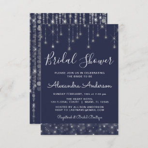 Invitación Navy Blue Silver String ilumina la ducha de novia