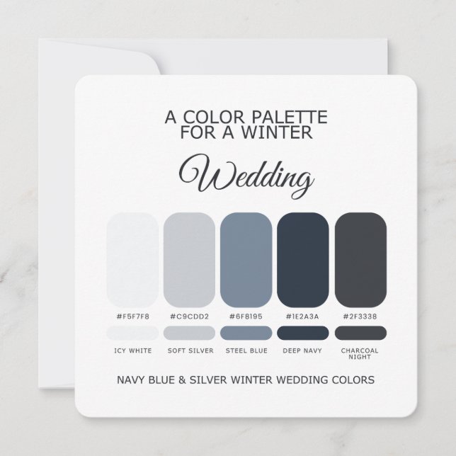 Invitación Navy Blue Silver Winter Wedding Palette 2026 Card (Anverso)