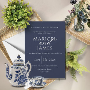 Invitación Navy Blue Simple Elegant Wedding