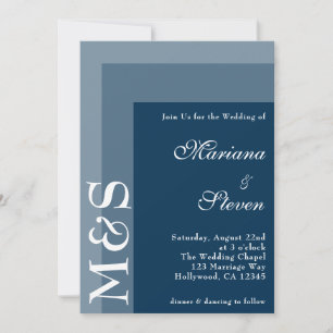 Invitación Navy Blue Simple Moda Moderna Script Boda Invita