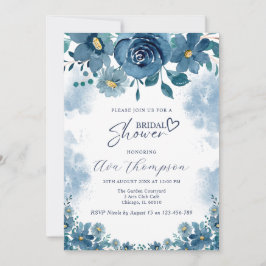 Invitación Navy Blue Smoke Floral Bridal Shower Invitation