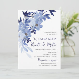 Invitación Navy Blue Spanish Wedding Invitation