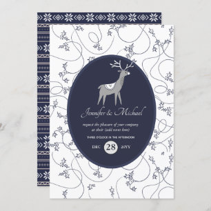 Invitación Navy Blue Stag Arte Popular Navidad Cualquier Fies