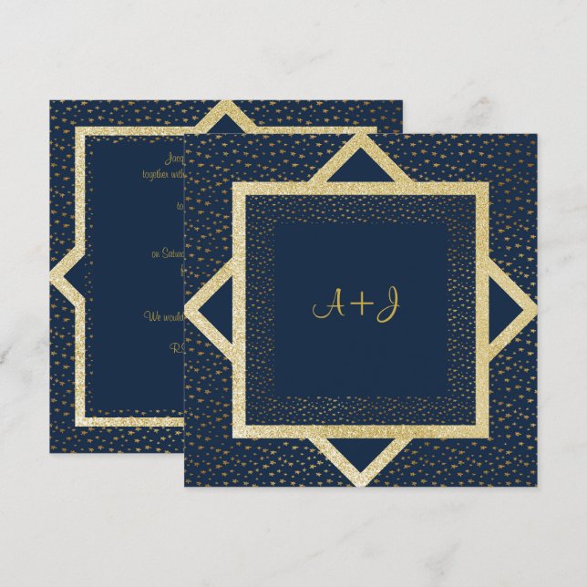 INVITACIÓN NAVY BLUE STAR GOLD BODA LAYERED (Anverso / Reverso)