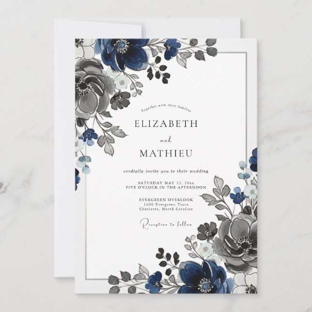 Invitación Navy Blue Stately Winter Wedding (Anverso)