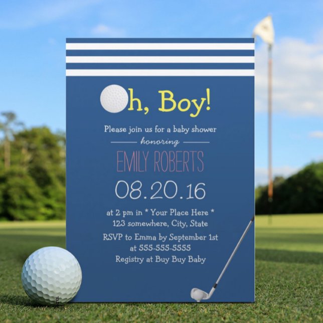 Invitación Navy Blue Stripes Golf Boy Baby Shower (Subido por el creador)