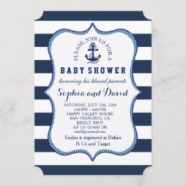 Invitación Navy Blue Stripes Nautical Theme BABY SHOWER
